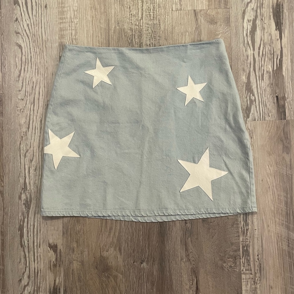 Boutique Le Lis Denim White Leather Star Mini Skirt Size L